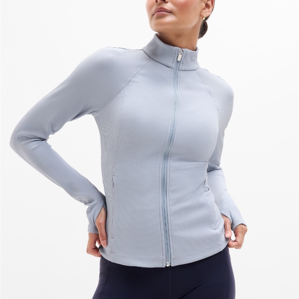 Athleta Salutation Ribbed Jacket 2.0-Blue Star-Size: XL NWT yoga travel active - Picture 2 of 6